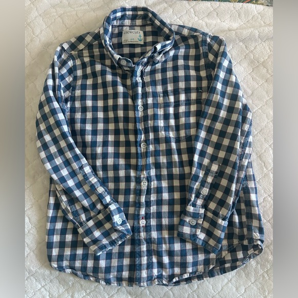 ⭐️ Crewcuts Boys Blue Plaid Long Sleeve Button Down Size 4-5 - Picture 1 of 6